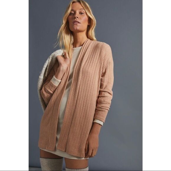 NEW Anthropologie Eri + Ali Montana Bronze Ribbed Open Front Cardigan Medium - Picture 1 of 5
